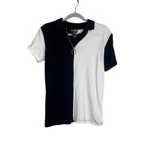 Hot Topic Top Men S Black Color Block Polo Grunge Punk Emo Rave Neutral